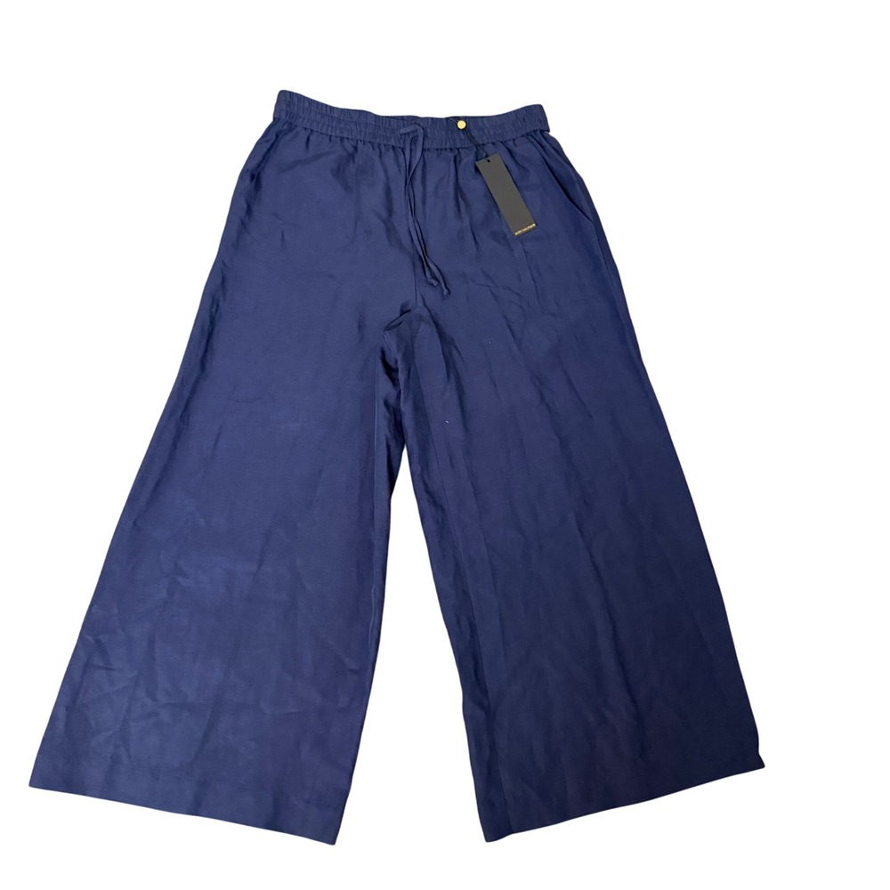NWT Kobi Halperin Lyla Pant Luxury Summer M Navy Chic Coastal Grandma Linen $348